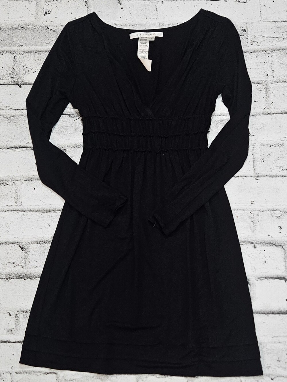 Studio M Black Long Sleeve Empire Waist Stretch Dress Size Small